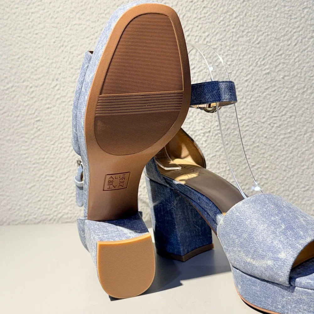 Naturalizer Pearlyn Platform Sandals Womens 8M Blue Denim Leather Block Heel